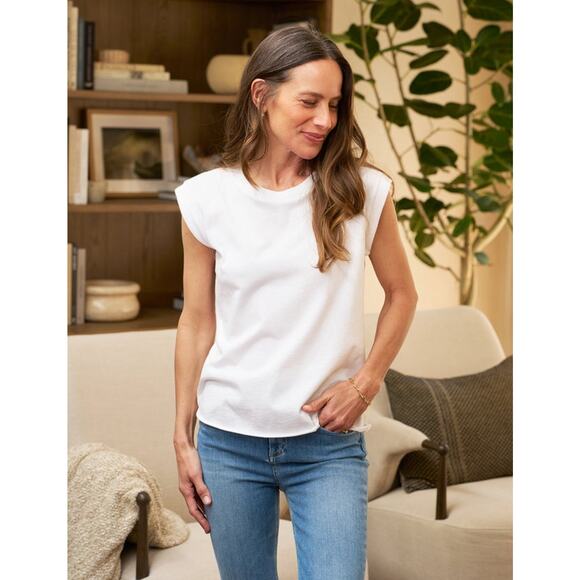 Frank & Eileen Crew Neck Aiden Vintage Muscle Tee Cap Sleeve White Size L NWOT